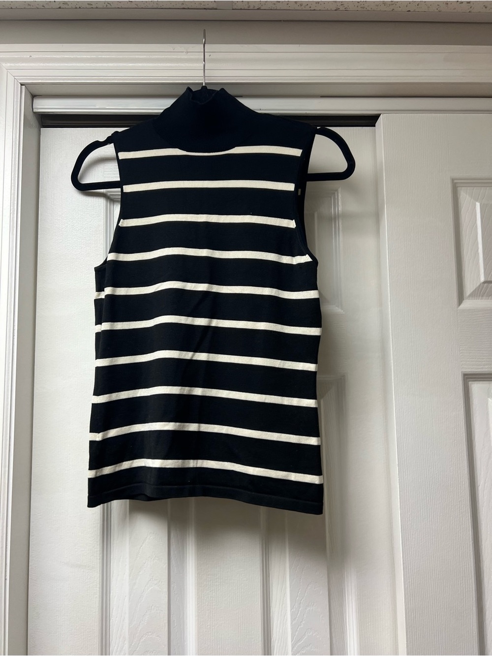 Lauren Ralph Lauren Black & White Striped Sleeveless Mock Neck Top